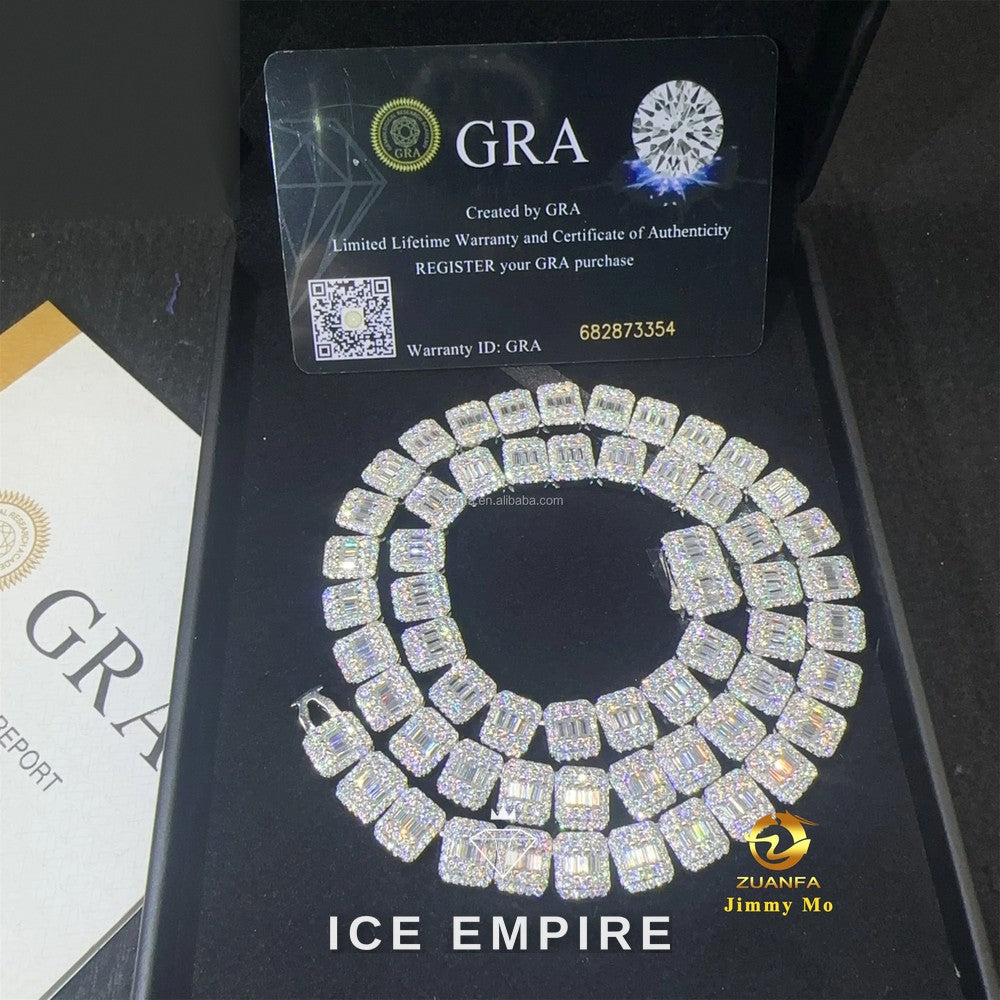 Iced Out Baguette 925 Silver Moissanite Cuban Chain