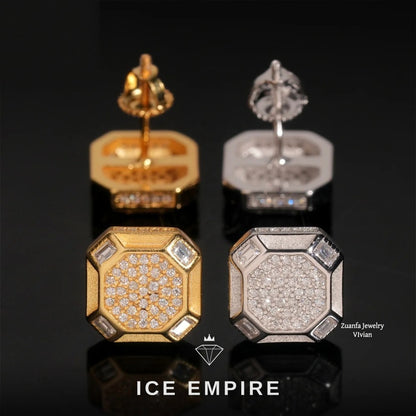 Iced Out Gold Plated Moissanite Stud Earrings