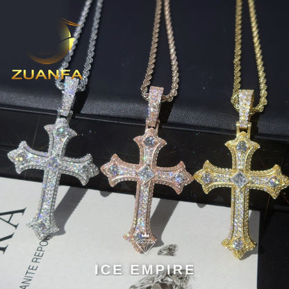Iced Out Cross Rose Gold Plated Moissanite Rope Chain