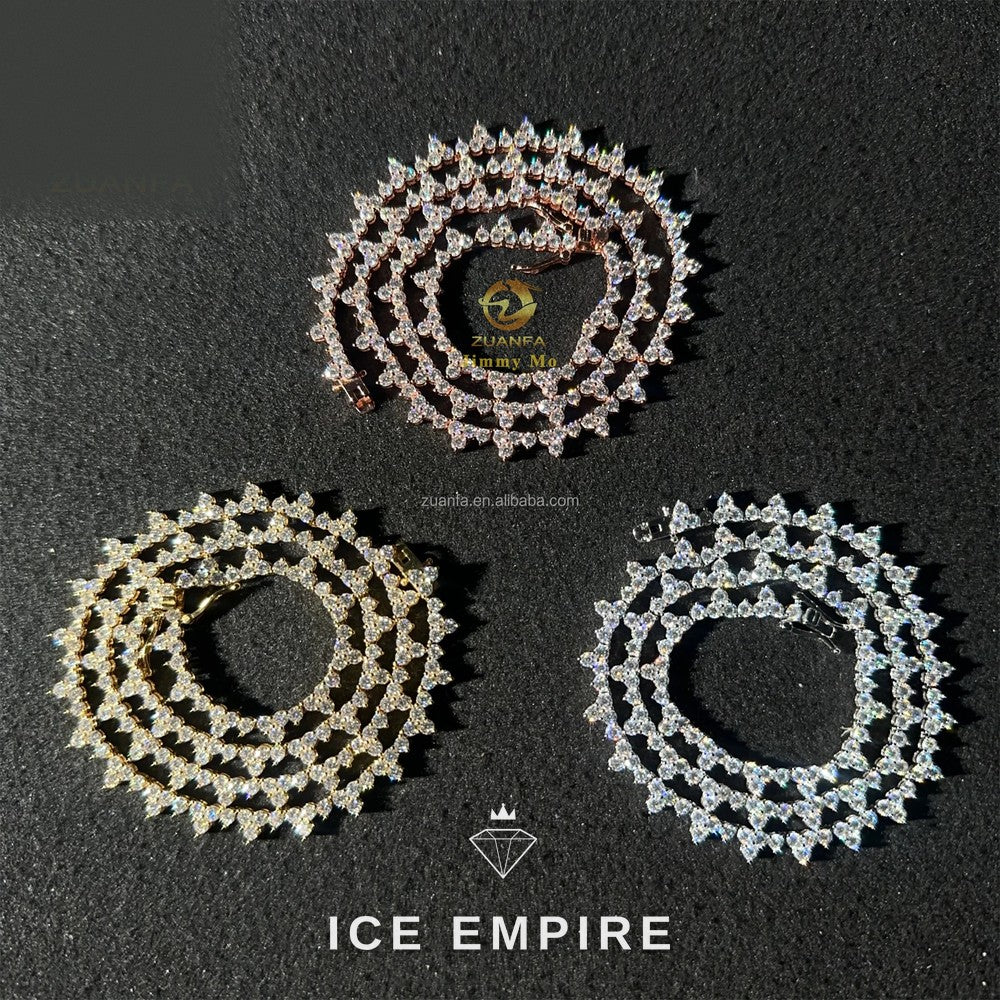 Iced Out Cluster Rose Gold Plated Moissanite Cuban Chain