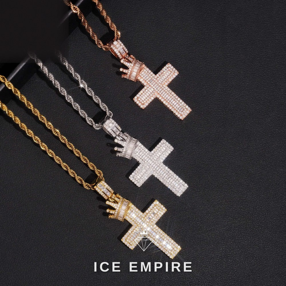 Iced Out Cross Rose Gold Moissanite Pendant