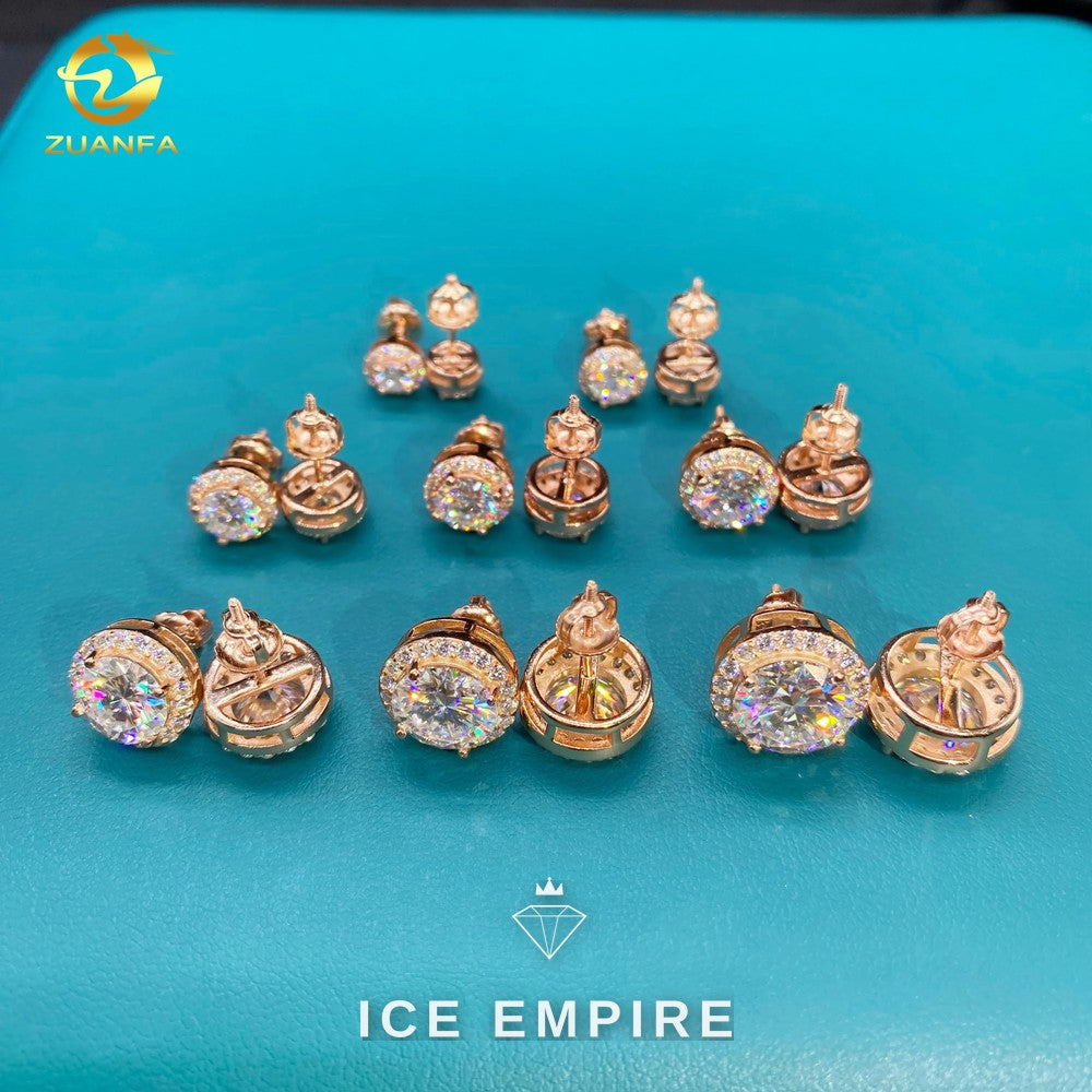Iced Out Rose Gold Plated Moissanite Stud Earrings