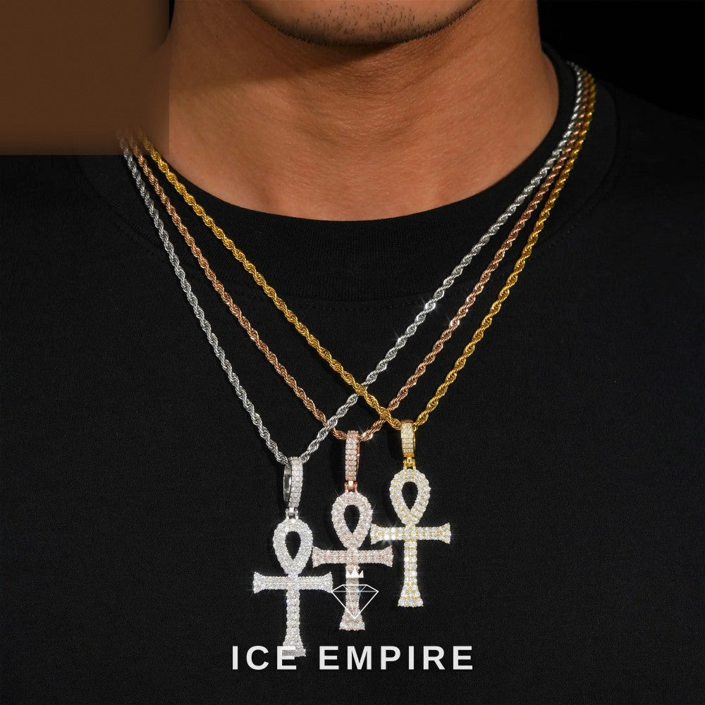 Iced Out Cross Rose Gold Plated Moissanite Pendant