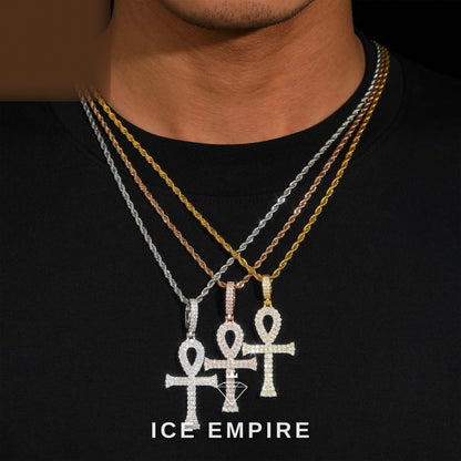 Iced Out Cross Rose Gold Plated Moissanite Pendant