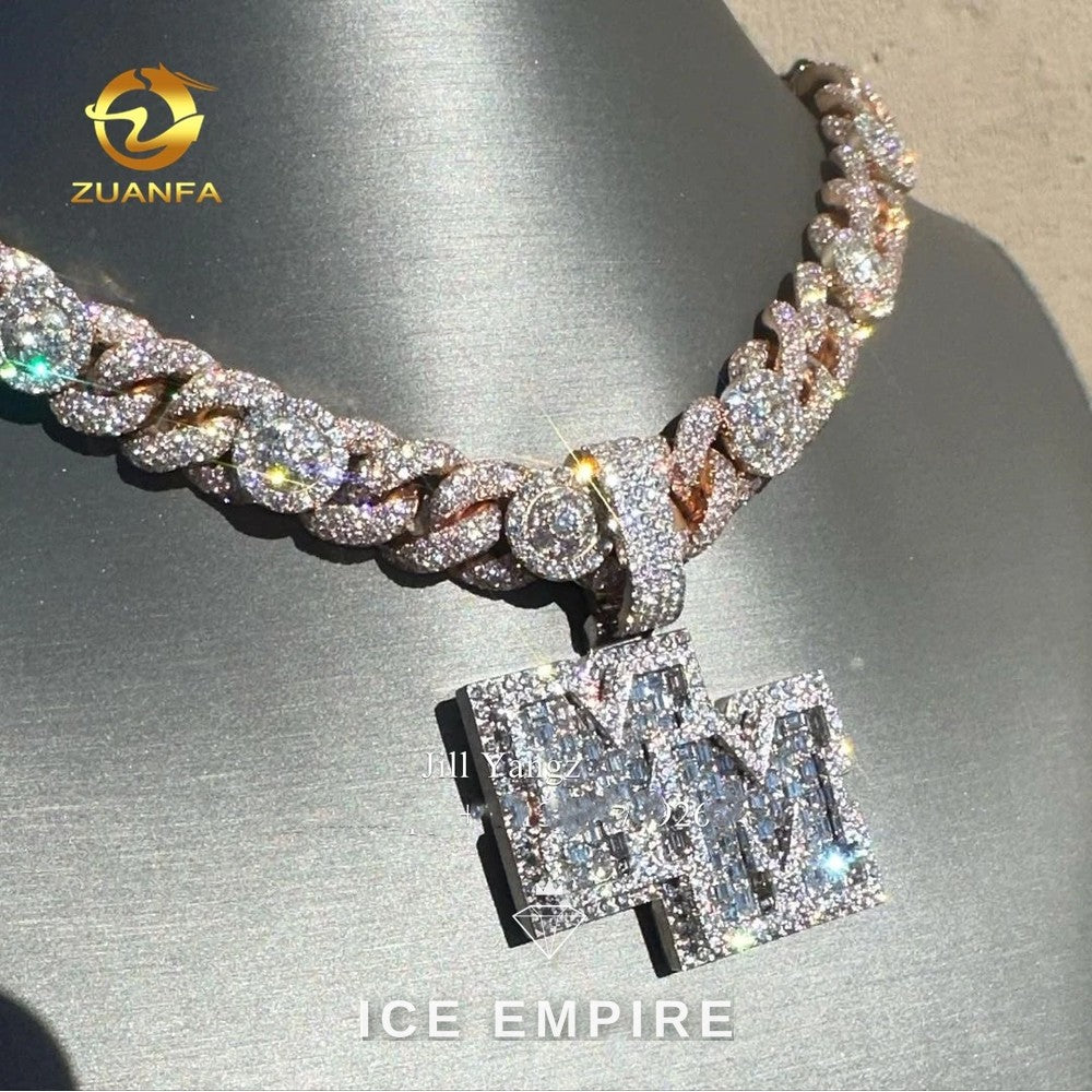Iced Out Baguette 925 Silver Pendant