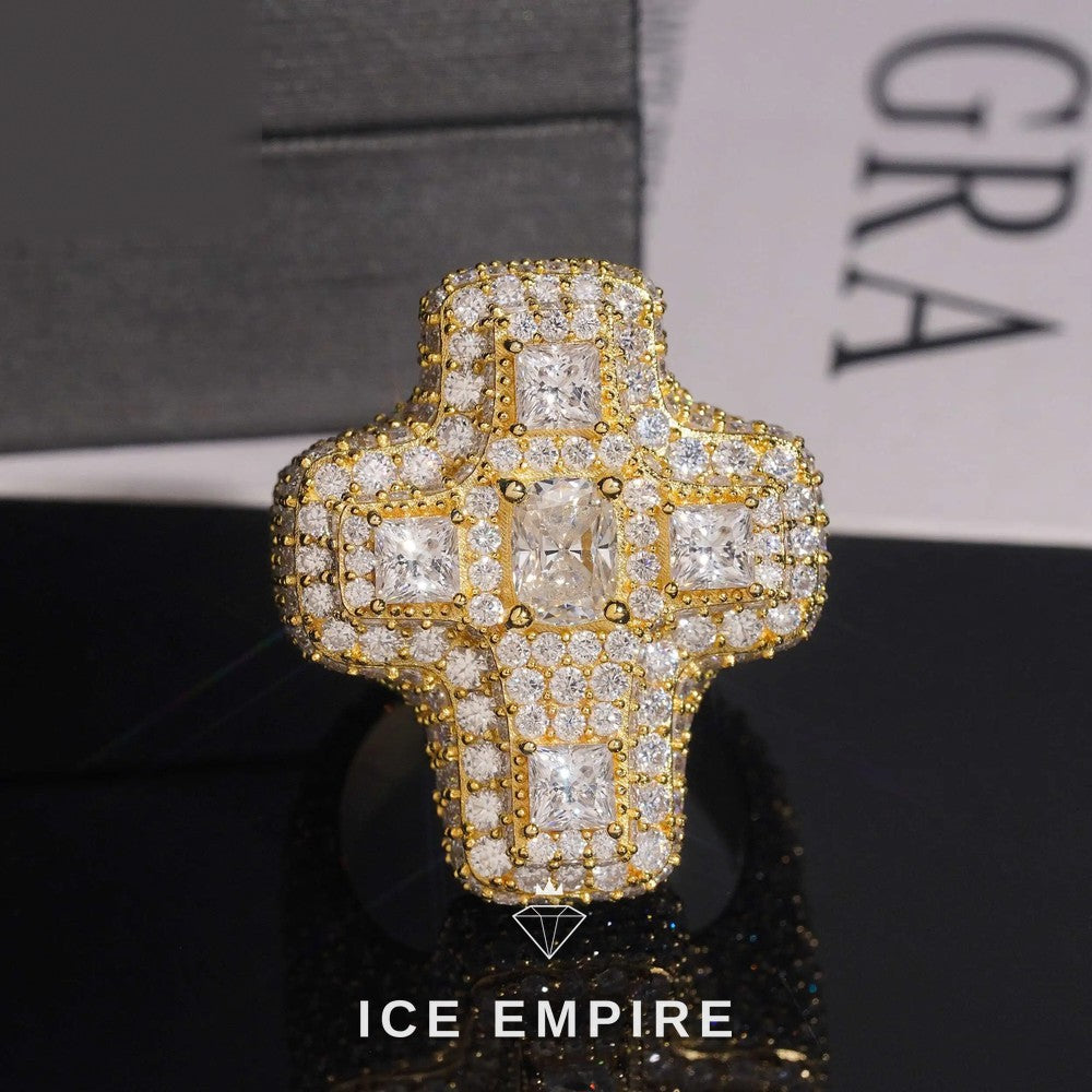 Iced Out Cross Gold Plated Moissanite Ring