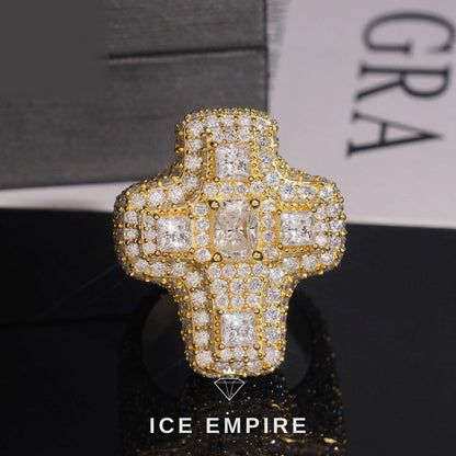Iced Out Cross Gold Plated Moissanite Ring