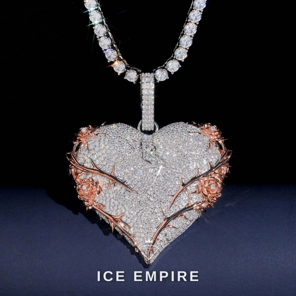 Iced Out Heart Rose Gold Plated Moissanite Pendant