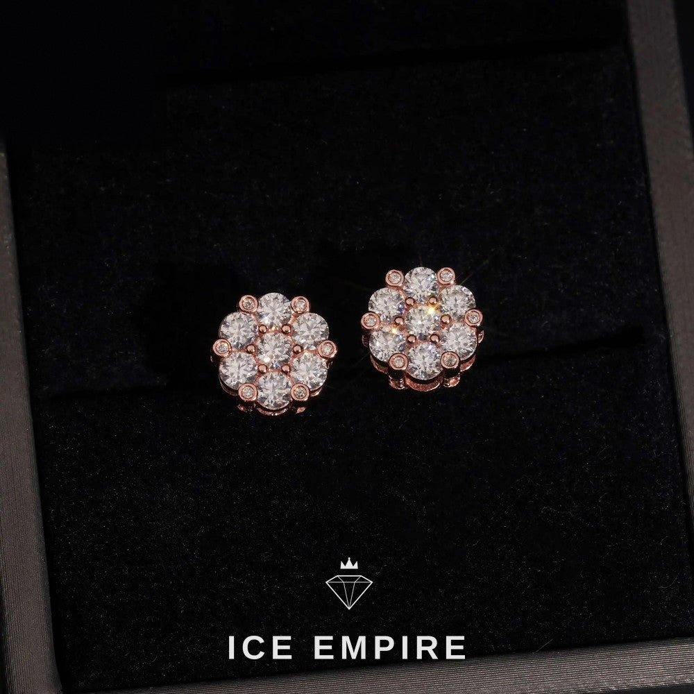 Iced Out Cluster 925 Silver Moissanite Stud Earrings