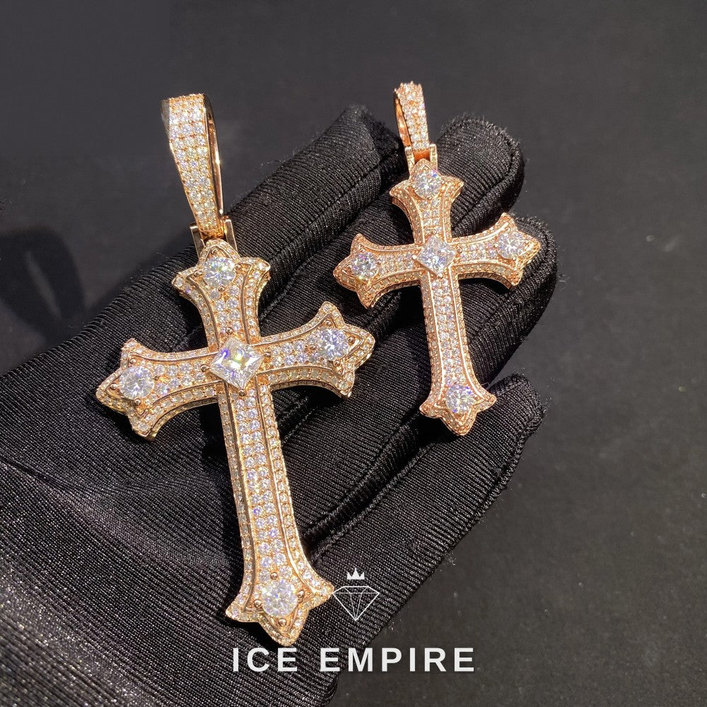 Iced Out Cross Rose Gold Plated Moissanite Pendant
