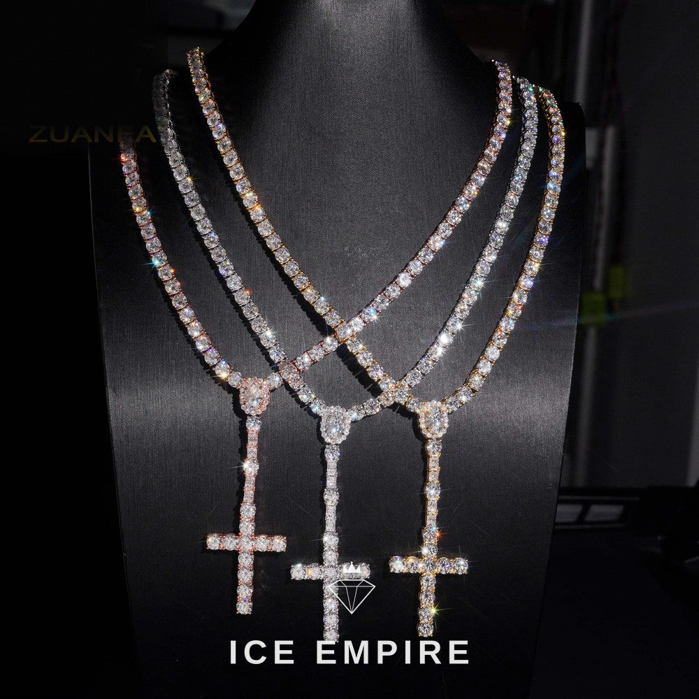 Iced Out Cross Gold Plated Moissanite Cuban Chain