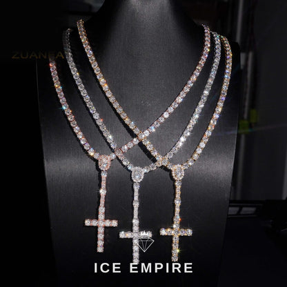 Iced Out Cross Gold Plated Moissanite Cuban Chain