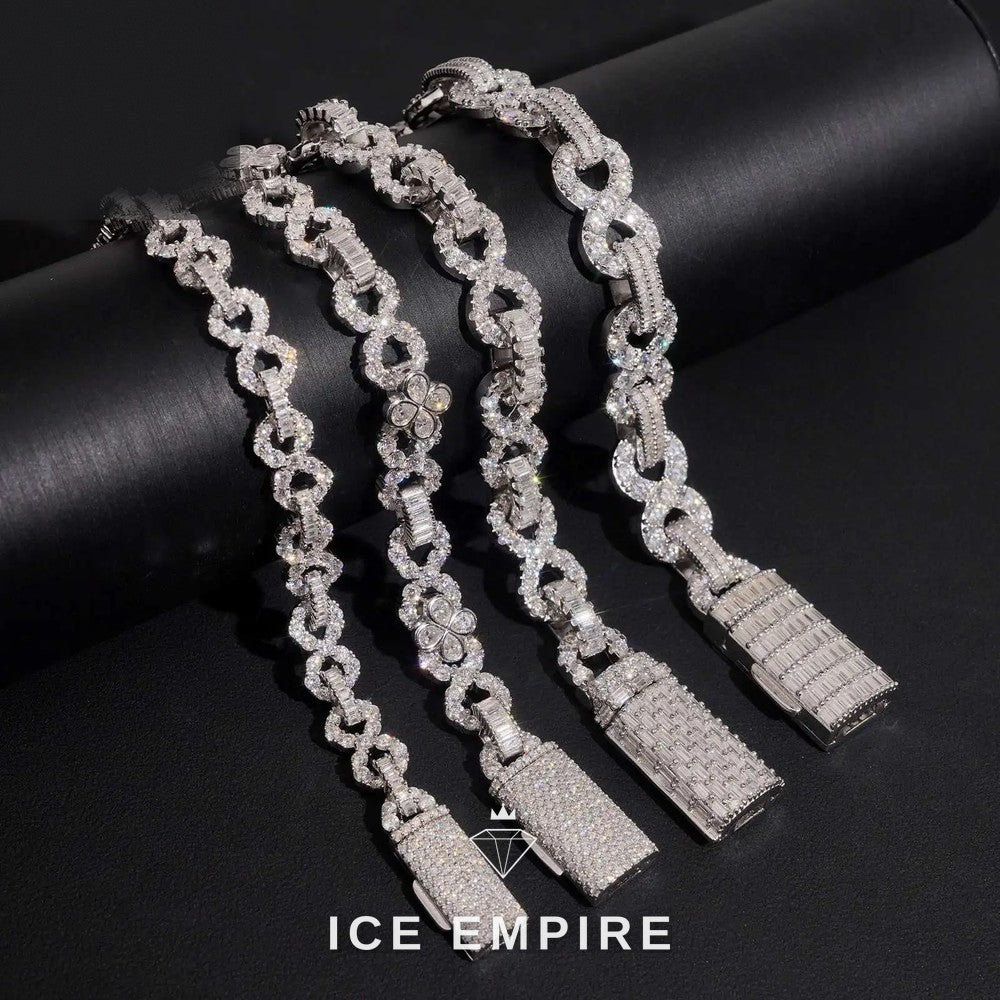 Iced Out Baguette 925 Silver Moissanite Cuban Chain