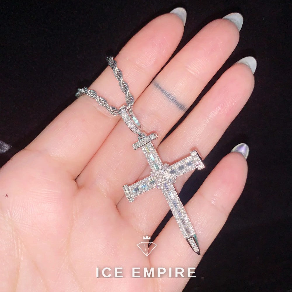 Iced Out Cross 925 Silver Moissanite Pendant