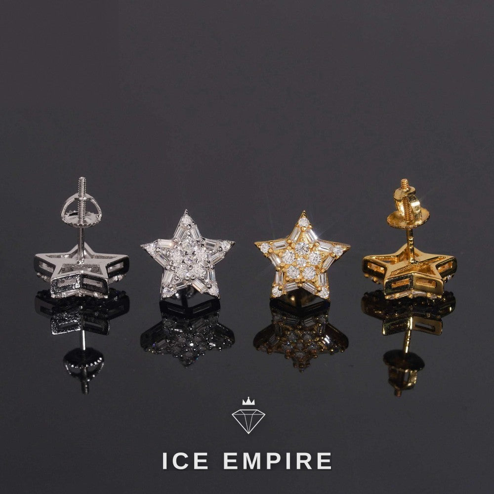 Iced Out Baguette 925 Silver Moissanite Stud Earrings