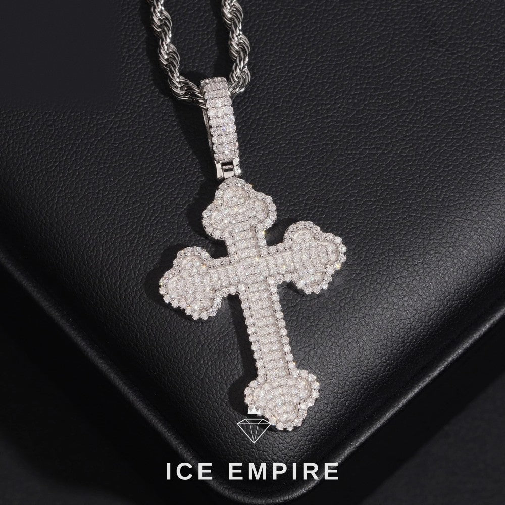 Iced Out Cross Rose Gold Plated Moissanite Pendant