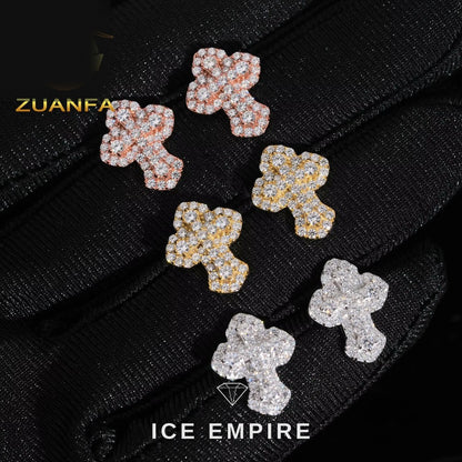 Iced Out Cross Gold Plated Moissanite Hoop Earrings