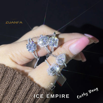 Iced Out 925 Silver Moissanite Engagement Ring