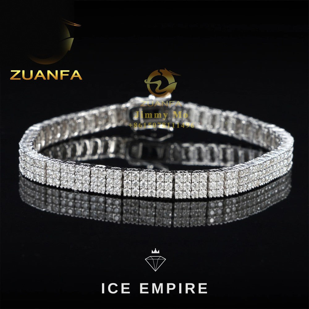 Iced Out Cluster 925 Silver Moissanite Tennis Chain
