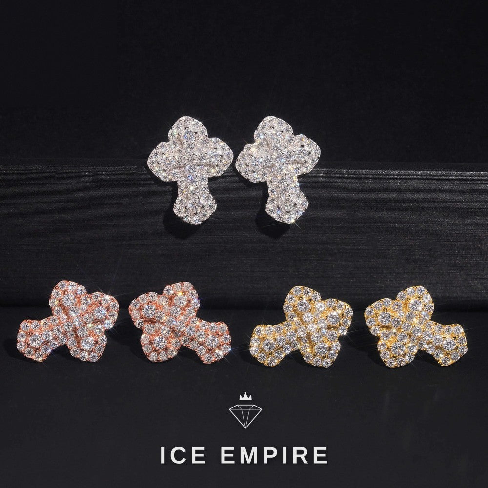 Iced Out Cross 925 Silver Moissanite Stud Earrings