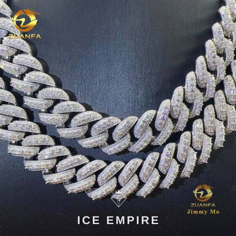 Iced Out Baguette 925 Silver Moissanite Cuban Chain