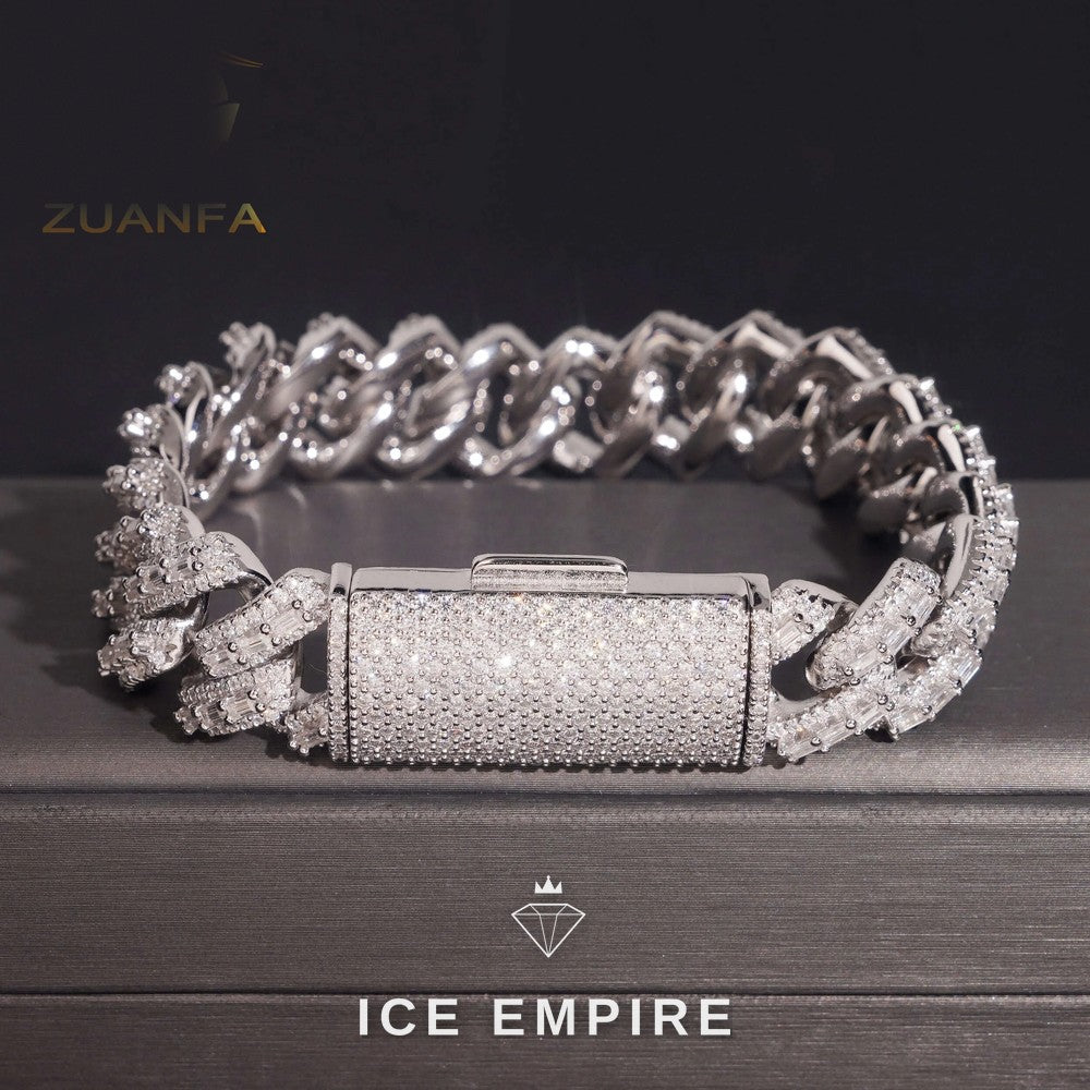 Iced Out Baguette Rose Gold Plated Moissanite Cuban Chain