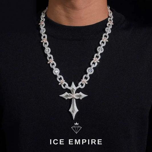 Iced Out Cross Rose Gold Moissanite Cuban Chain
