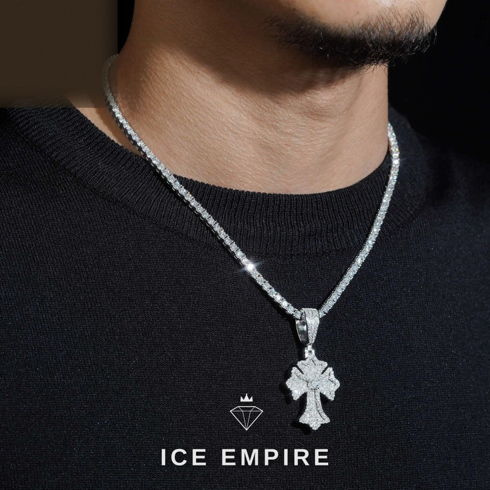 Iced Out Cross Gold Plated Lab Grown Diamond Pendant