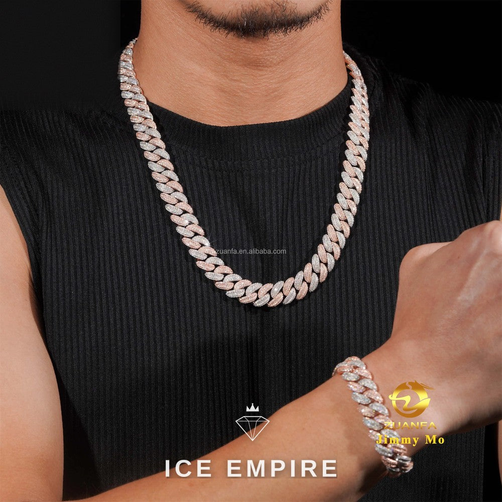 Iced Out Rose Gold Moissanite Cuban Chain