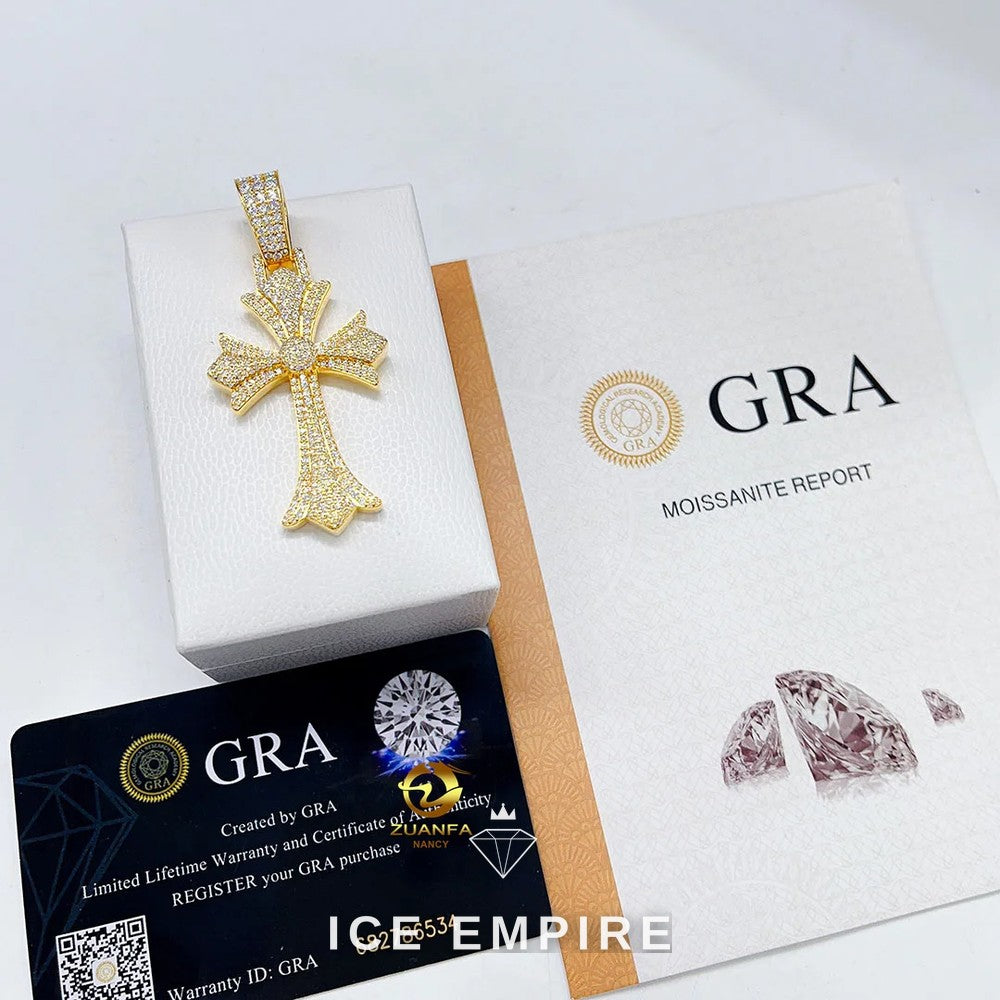 Iced Out Cross Rose Gold Plated Moissanite Pendant