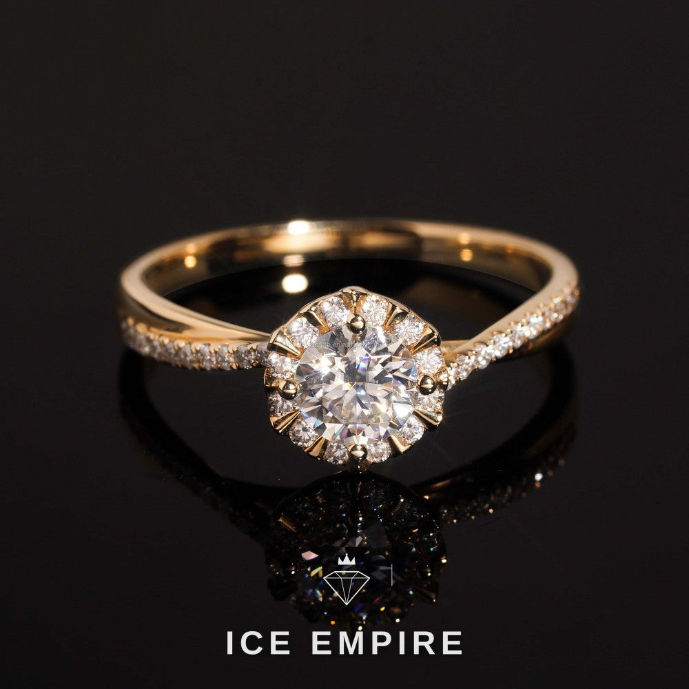 Iced Out 14K Gold Moissanite Engagement Ring