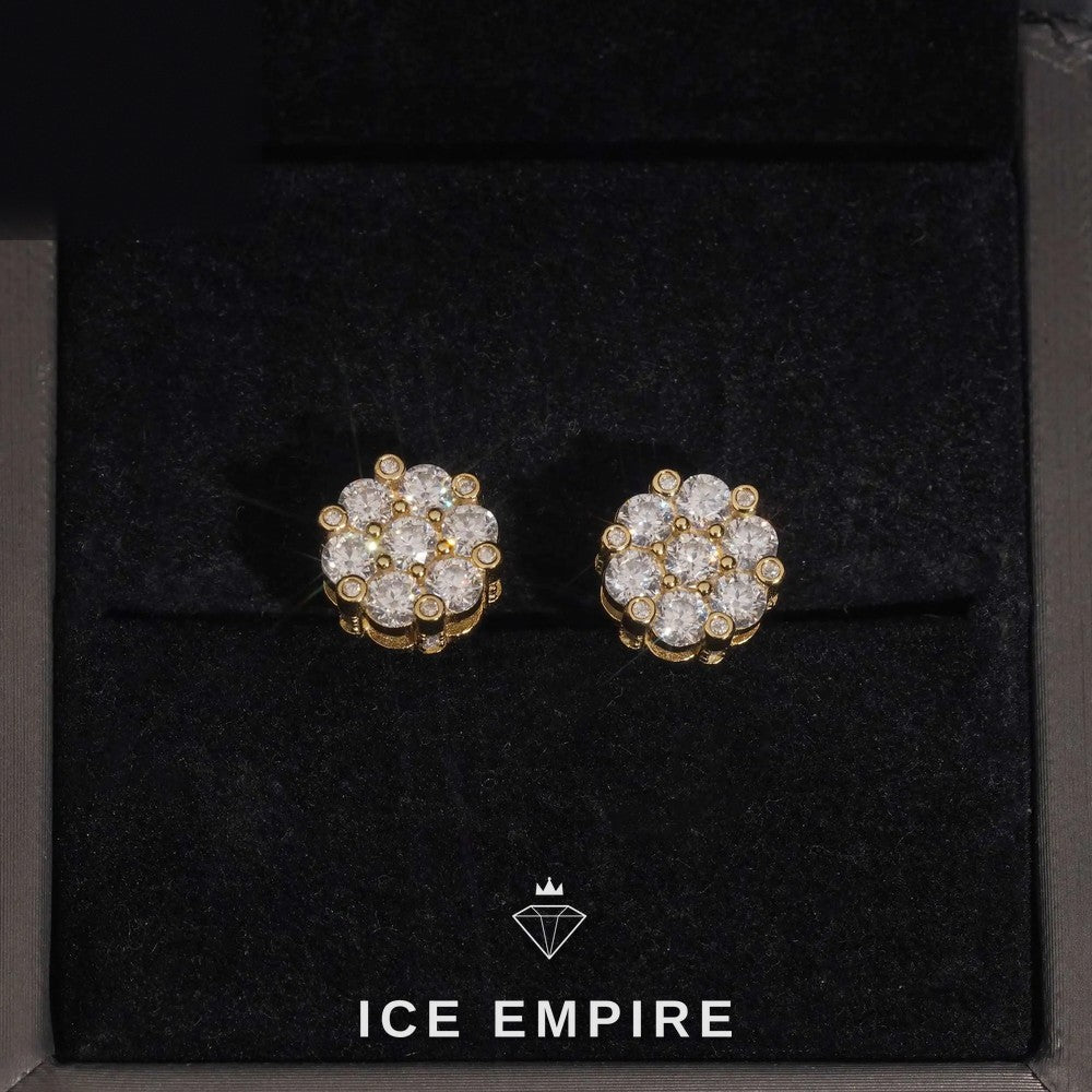 Iced Out Cluster 925 Silver Moissanite Stud Earrings