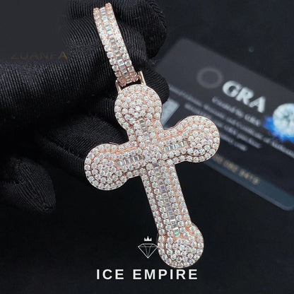 Iced Out Cross Rose Gold Plated Moissanite Pendant