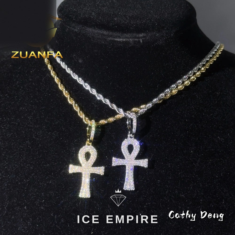 Iced Out Cross Rose Gold Plated Pendant