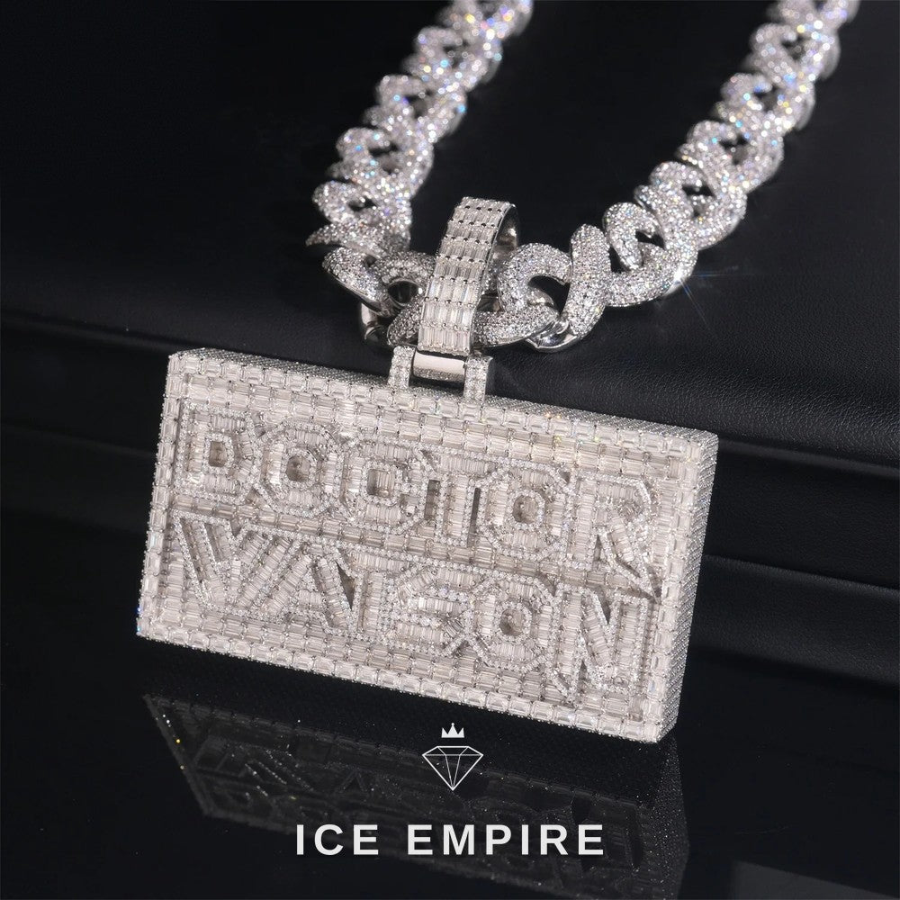 Iced Out Baguette 925 Silver Pendant