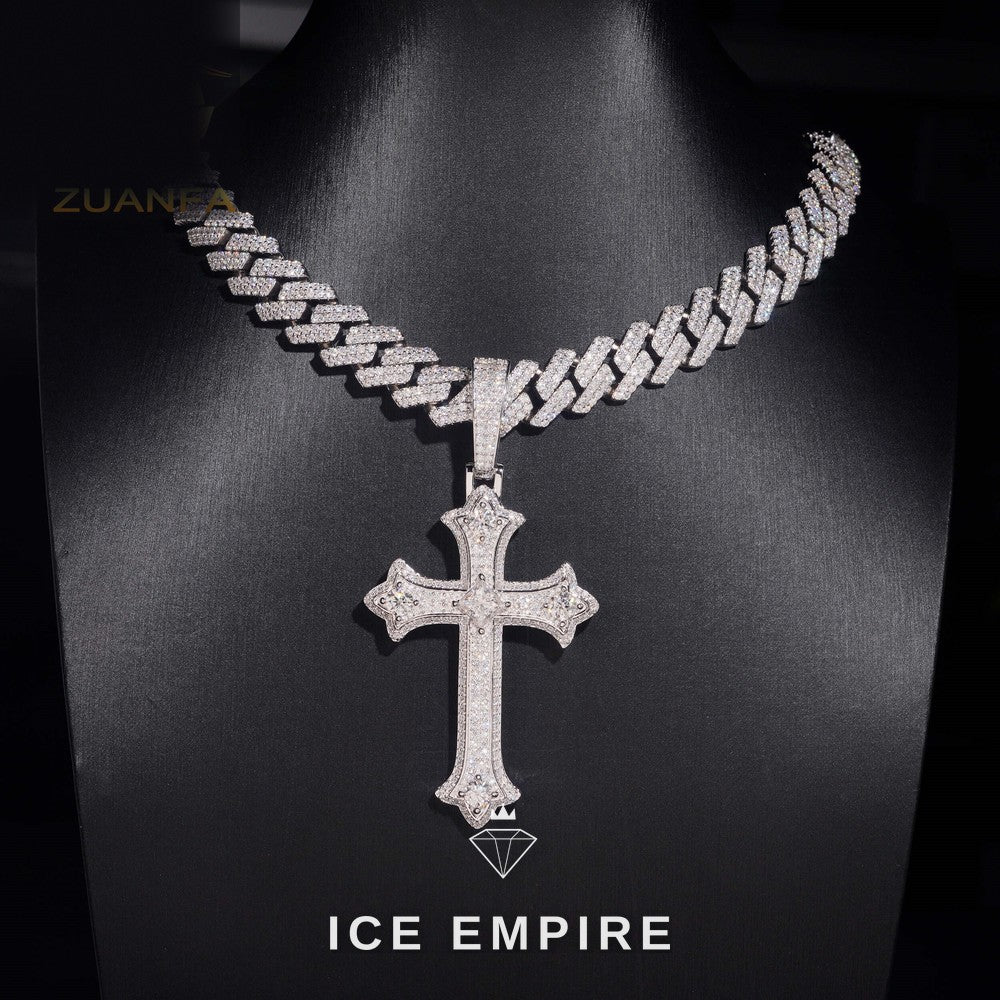 Iced Out Cross Rose Gold Plated Moissanite Pendant