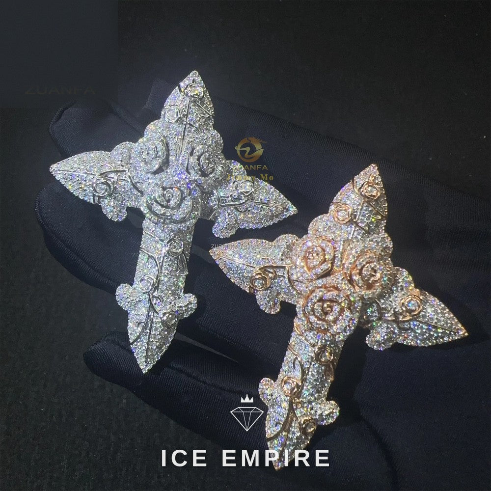 Iced Out Cross Rose Gold Moissanite Pendant