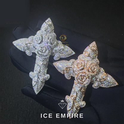 Iced Out Cross Rose Gold Moissanite Pendant