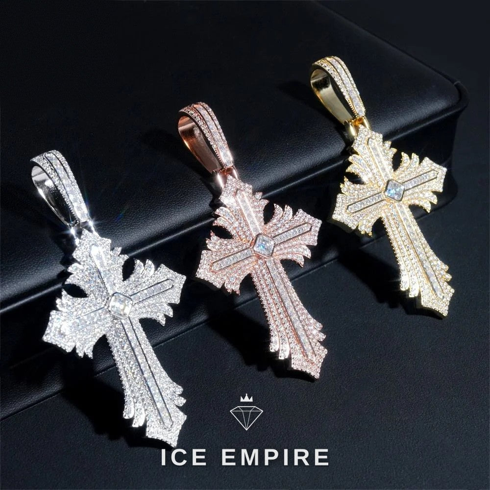 Iced Out Cross Rose Gold Plated Moissanite Pendant