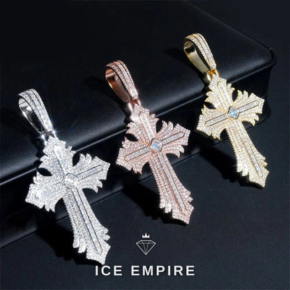 Iced Out Cross Rose Gold Plated Moissanite Pendant
