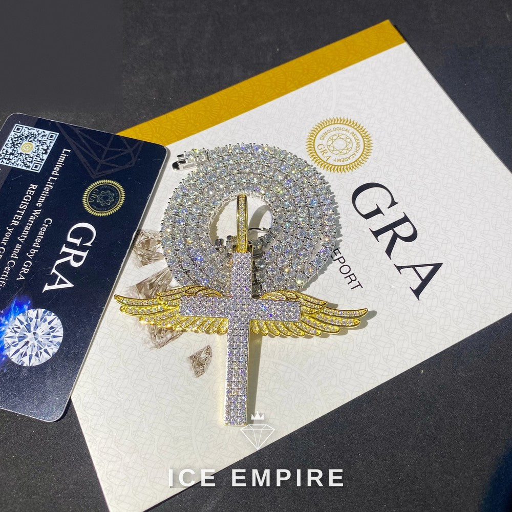 Iced Out Cross Gold Plated Moissanite Pendant
