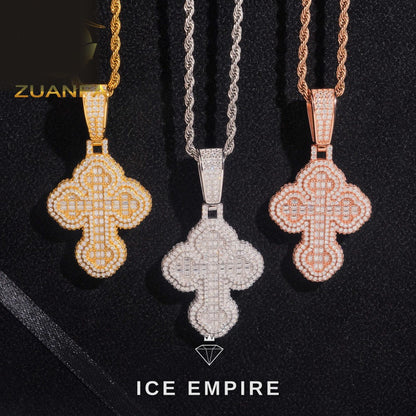 Iced Out Cross Rose Gold Plated Pendant