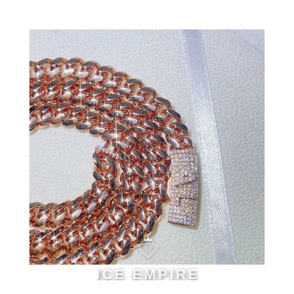 Iced Out Rose Gold Moissanite Cuban Chain