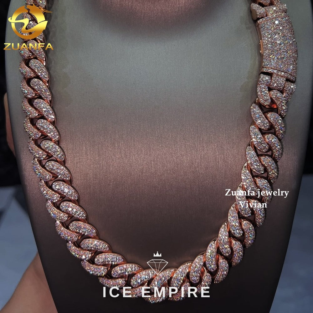 Iced Out Rose Gold Plated Moissanite Cuban Chain