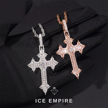 Iced Out Cross Rose Gold Plated Moissanite Pendant
