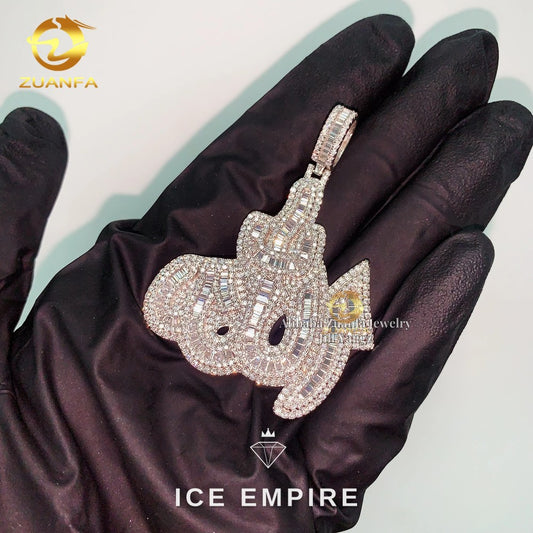 Iced Out Baguette 925 Silver Moissanite Pendant