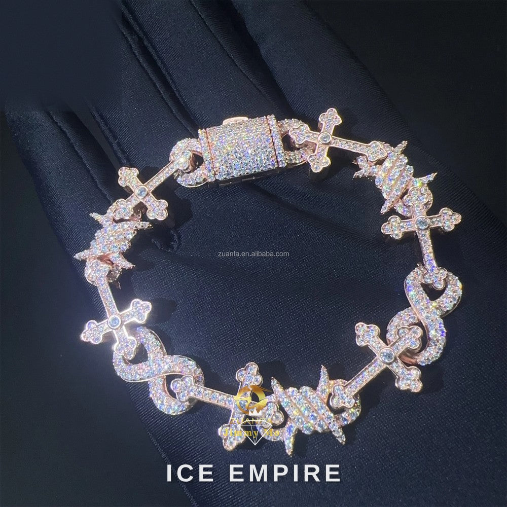 Iced Out Cross Rose Gold Plated Moissanite Cuban Chain