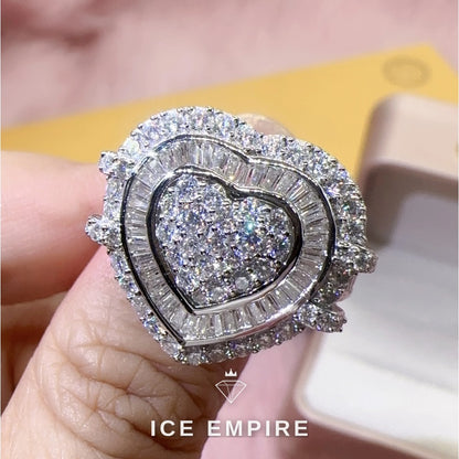 Iced Out Heart 925 Silver Moissanite Ring