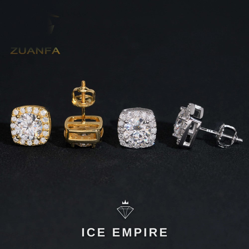 Iced Out Gold Plated Moissanite Stud Earrings