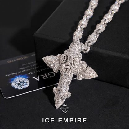 Iced Out Cross Rose Gold Plated Moissanite Cuban Chain
